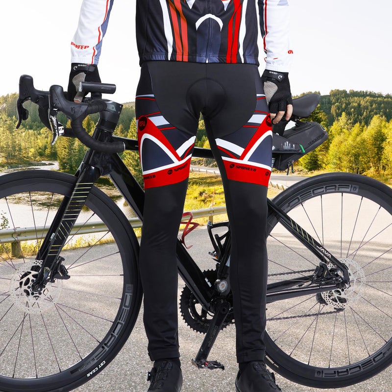 sponeed Men Kits for Cycling Tshirt Long Sleeve Full Zipper Biking Pants Padding Bicycle Clothing Ride Wear US M White Red - Image 4